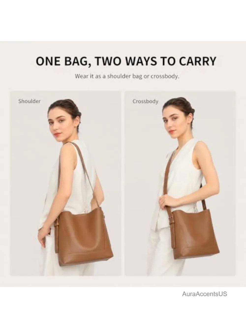 Genuine Leather Bucket Tote Bag Crossbody Purse Adjustable Strap Shoulder Bag